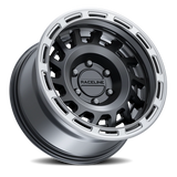 Aluminum Wheels 17x8.5 Halo 957BS Satin Black Silver Ring Raceline Wheels