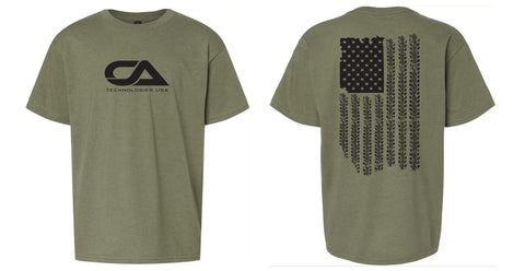 CA Tech USA Olive Green Flag Tire Tracks T-Shirt