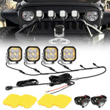 Color Play Series 3 Inch 100W Flood LED Pod Lights Off Road Lights with White DRL & Amber Turn Signal Lights